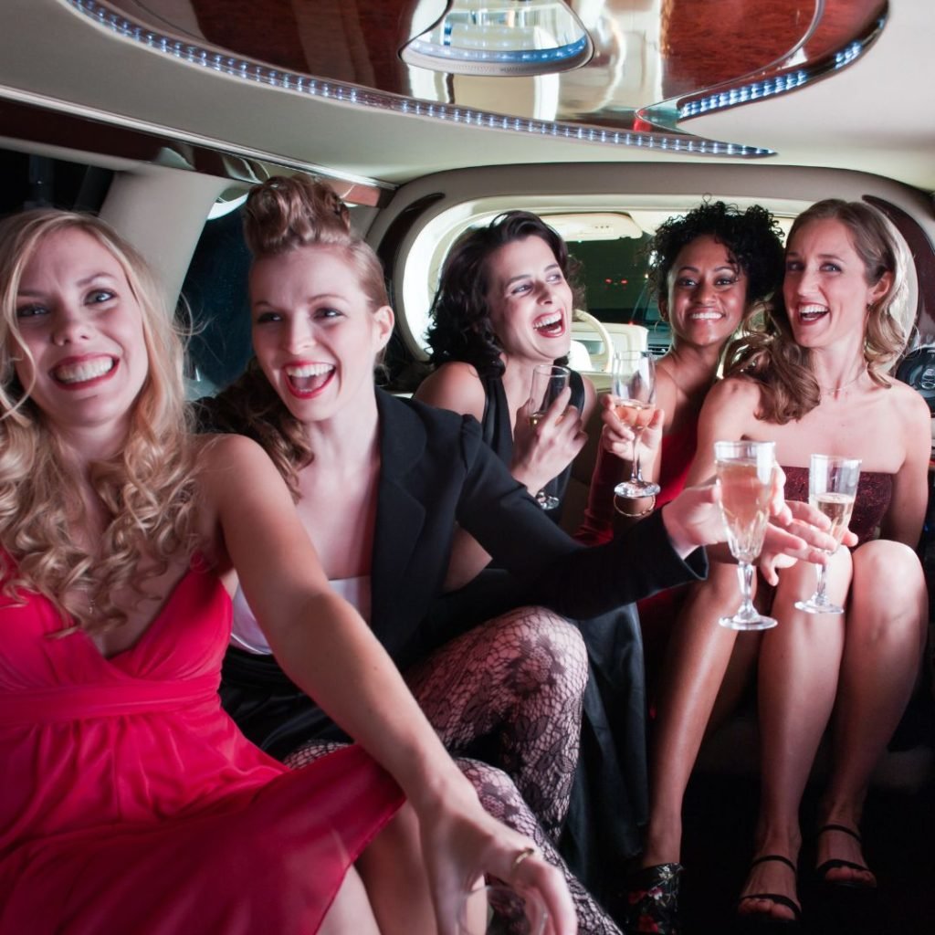 bachellorette party in back of a limo