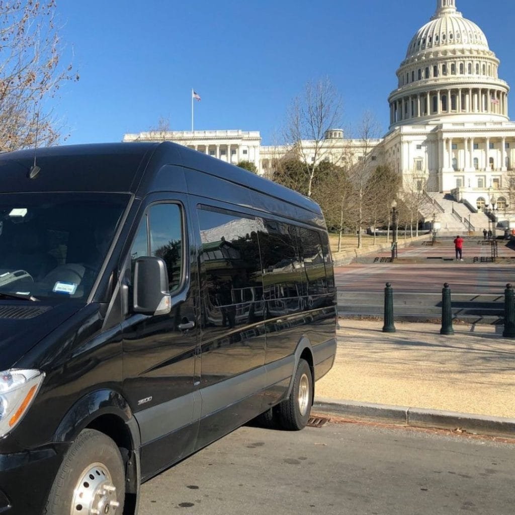 mini coach bus outside of capital buidling