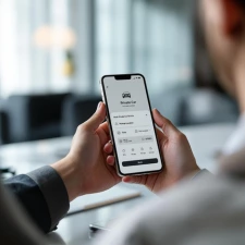 A business man booking online on his phone